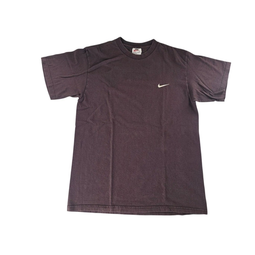 Vtg 90s Nike Mens M T-Shirt Brown Purple SS Embroidered Swoosh Y2K USA Made